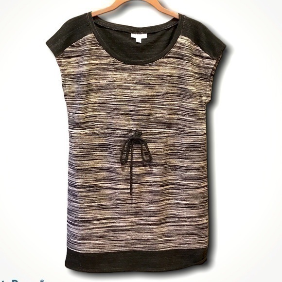 🍕🍍CLOSEOUT: PEA IN THE POD maternity mini dress tunic black white tie front - Picture 1 of 6